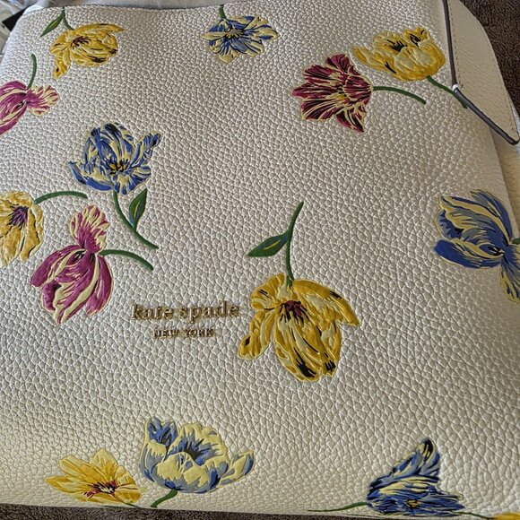 Kate Spade New York Knott Tulip Toss Floral Leather Crossbody Tote White NWT - Picture 9 of 16